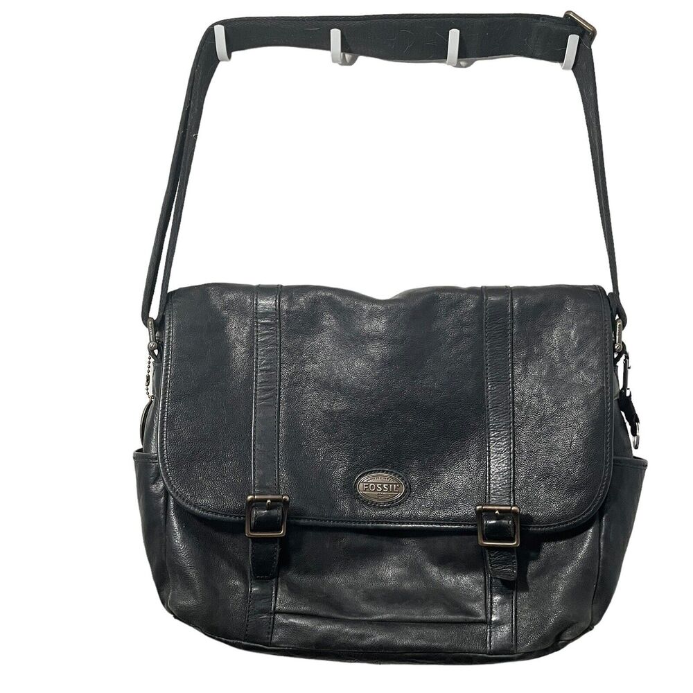 Fossil Messenger Bag Briefcase Attache Case Black Unisex ( Men's) Estate Retro